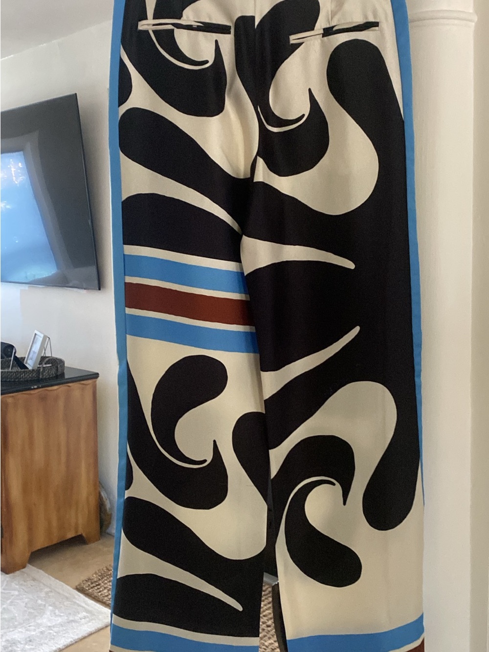Zara Black Cream Blue Wide-Leg Patterned Trousers